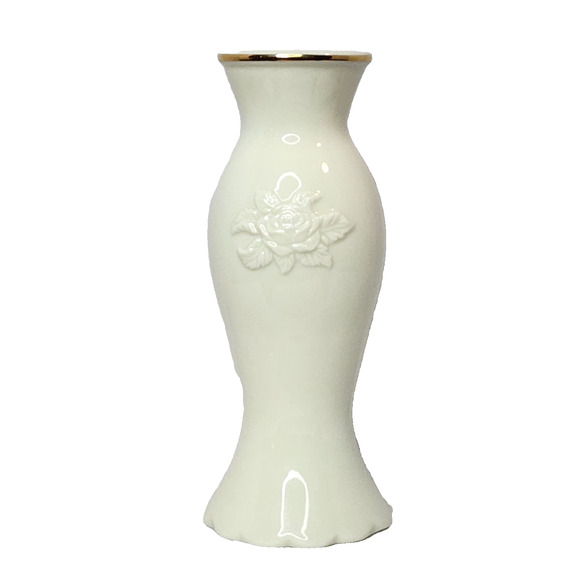 Vintage Lenox Hummingbird Vase Ivory with 24K Gold Trim Raised Relief Rose Bud - Picture 2 of 10